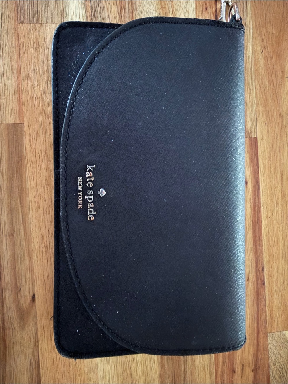 Kate Spade Sparkling Black Leather Wristlet Clutch.